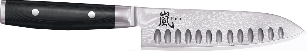 Yaxell Ran Santoku mes met anti-kleefkuiltjes - L 165mm - 69 laags roestvrij damast staal met canvas